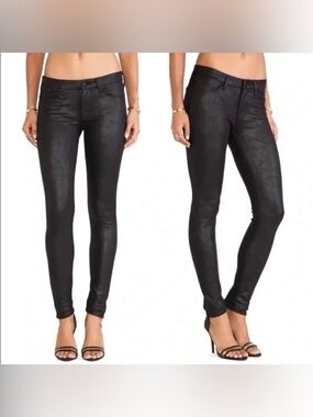 MOTHER Charmer Black Coated Pants Sz 27 Butter Soft Rocker Chic Minimalist